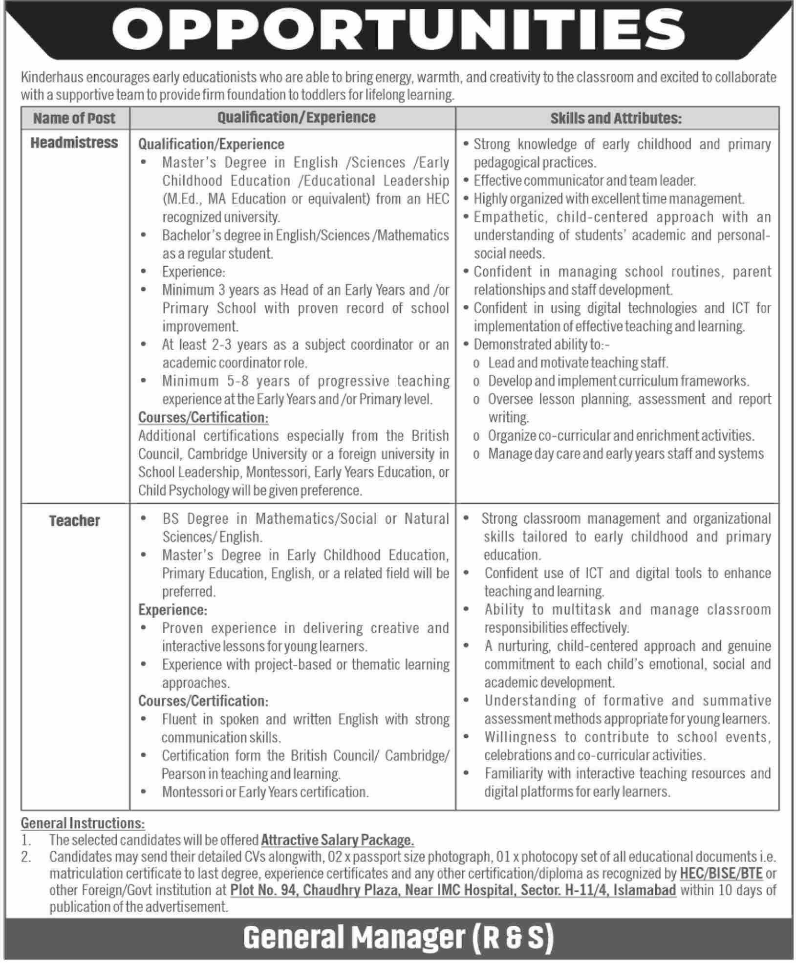 Jobs in Kinderhaus Islamabad
